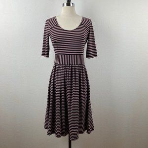 Love Hanna Andersson Knit Dress Striped Black & Mauve Short Sleeve Pullover Smal